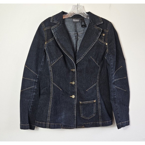 Bisou Bisou Jackets & Blazers - Bisou Bisou Blue Denim Dark Wash Blazer Jacket Size 10 Long Sleeves Whimsigoth